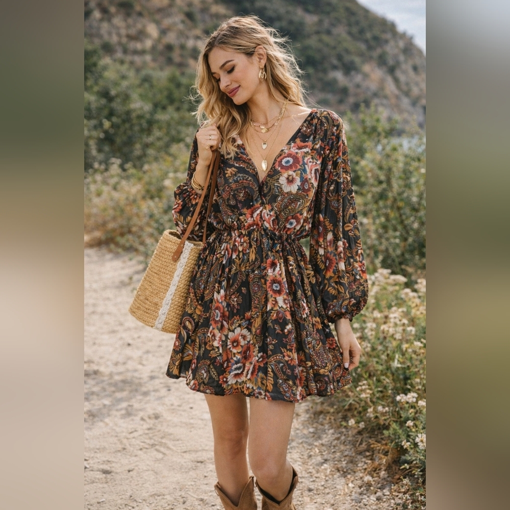 NWT.FREE PEOPLE HIGH PLAINS CASUAL V-NECK DRESS SZ S